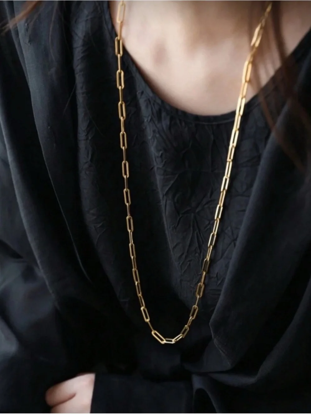 Gold Plated Stainless Steel Long Paperclip Chain Necklace